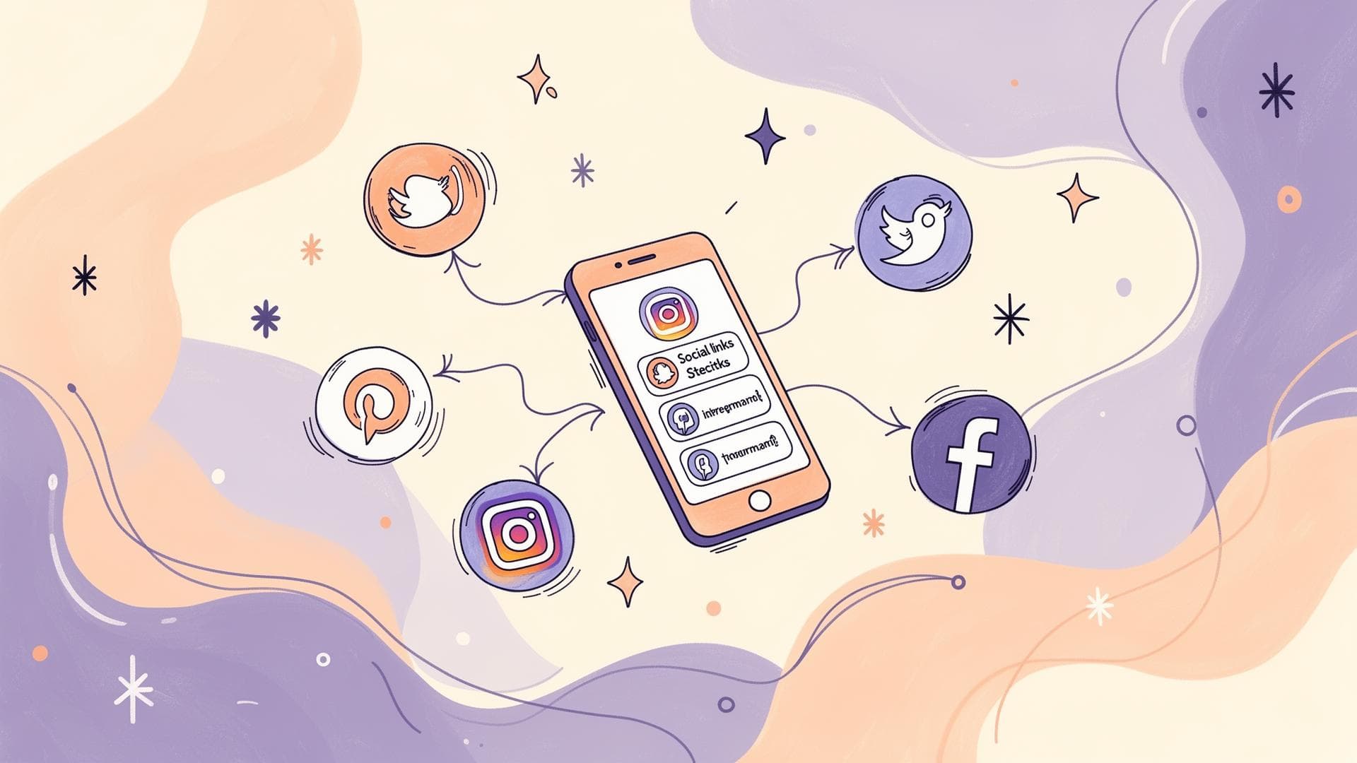 Looktme link page illustration showing connected social platforms